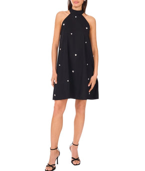 CeCe Women's 100% Cotton Printed Halter Short Shift Dress Black Size XS $79