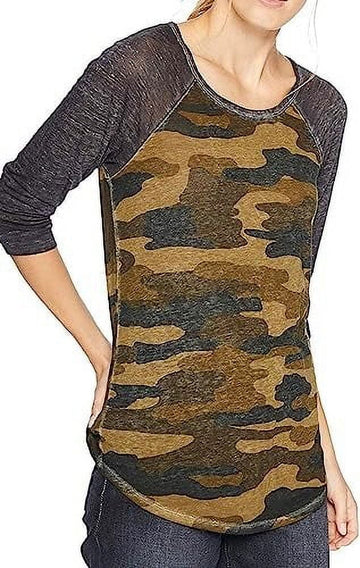 Lucky Brand Womens Camo Basic T-Shirt, Green, Size L