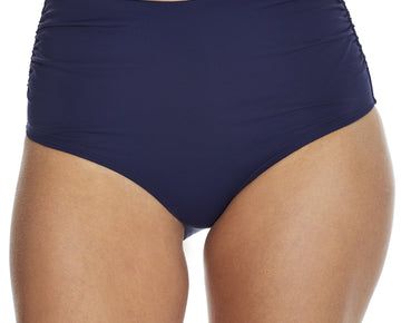 Anne Cole - Convertible High Waist Shirred Swim Bottom Blue Navy Size XS