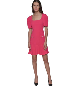KARL LAGERFELD PARIS Women's Puff-Sleeve Flounce-Hem Dress Pink Size 16 $139