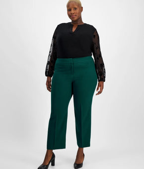Kasper Plus Size Straight-Leg Pants Green Size 22W MSRP $89