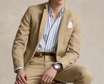Polo Ralph Lauren Men's Soft Modern Linen Suit Jacket Sport Coat 46L Tan Beige