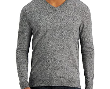 Alfani Mens Sweater Marled Small V-Neck Knit Pullover Black Size S
