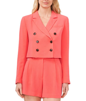 CeCe Solid Double Breasted Notched Collar Cropped Blazer Pink Size 8 MSRP $129