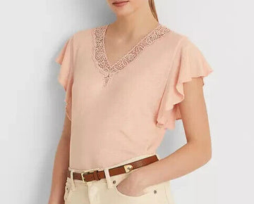 Lauren Ralph Lauren Linen-Blend Jersey Flutter-Sle Pale Pink Size XL MSRP $90