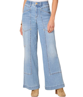 Democracy Women's "Ab"solution Skyrise Utility Wide-Leg Jeans Blue Size 10 $94