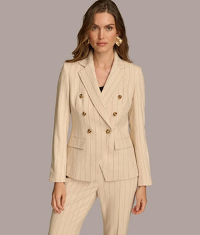 Donna Karan New York Women's Size 14 Beige Pinstripe Double Breasted Jacket $179