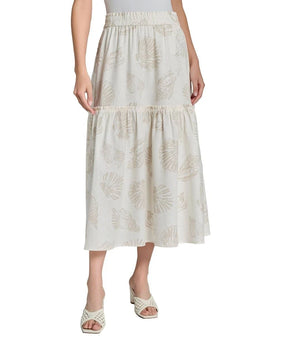 Jones New York Women's linen Printed Tiered Maxi Skirt Ivory Size XS MSRP $90
