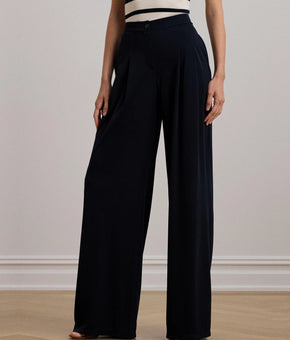 Lauren Ralph Lauren Stretch Jersey Wide-Leg Pants Navy Petite Size 2P MSRP $145