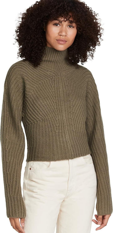 Theory Women's Sculpted Wool Cashmere Sweater Green Olive - Size M MSRP $345