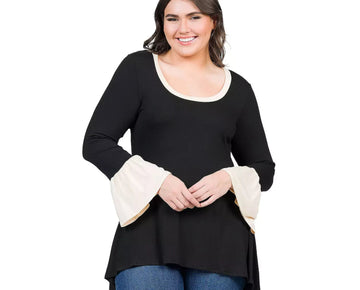24Seven Comfort Plus Size 3X Bell Sleeve High Low Tunic Top black MSRP $42