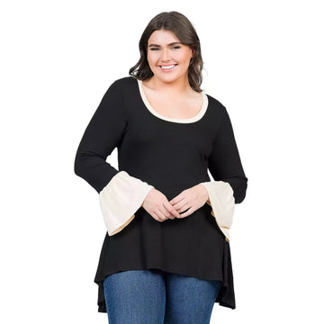 24Seven Comfort Plus Size 3X Bell Sleeve High Low Tunic Top black MSRP $42