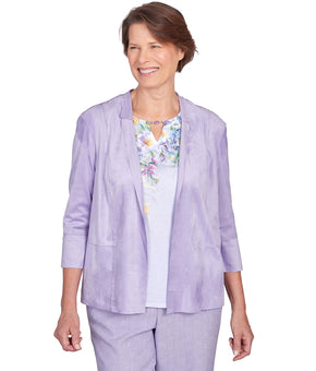 Alfred Dunner Womens Suede Flutter Sleeve Jacket Size L Purple MSRP $80
