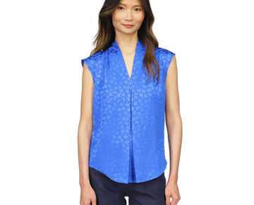 Michael Kors Womens Fleur Jacquard Halter Top Shirt, Blue, Petite, PP Size PXS