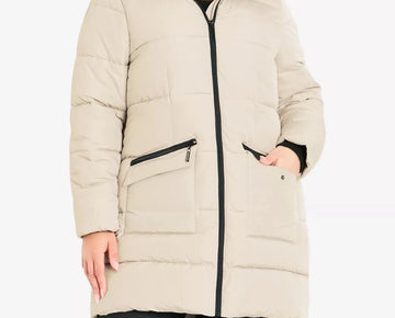 AVENUE Plus Size Contrast Zip Faux Fur Trim Hooded Coat Cement Gray Size 24 $175