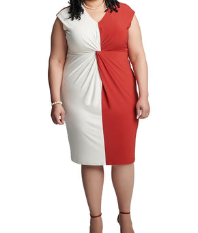 Kasper Womens Plus Colorblock Work Wear Midi Dress Plus Size 2X