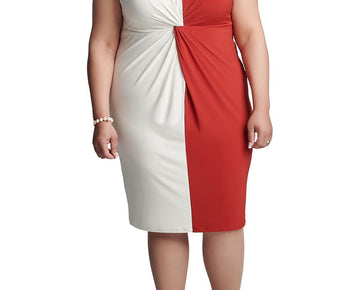 Kasper Womens Plus Colorblock Work Wear Midi Dress Plus Size 2X