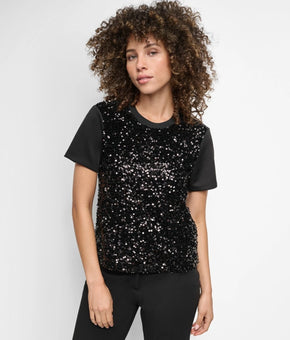 DKNY Women's Crewneck Short-Sleeve Sequin Blouse Black Size S MSRP $89