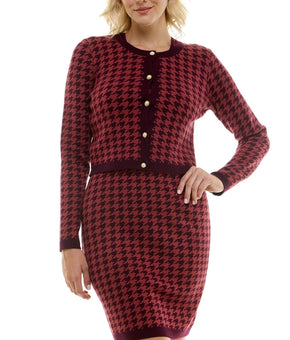 Taylor Women's Houndstooth Mini Sweater Dress + Jacket Red Size L MSRP $128