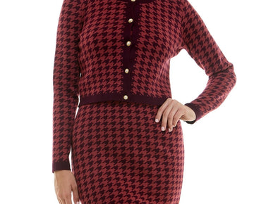 Taylor Women's Houndstooth Mini Sweater Dress + Jacket Red Size M MSRP $128