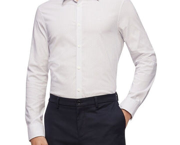 Calvin Klein Mens Stretch Dobby Stripe Button Shirt white blue Size L MSRP $70