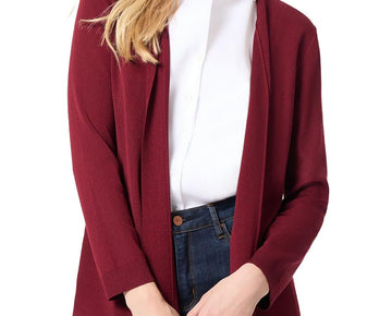Jones New York Womens Ribbed Trim Knit Cardigan Sweater Red Size M MSRP $90