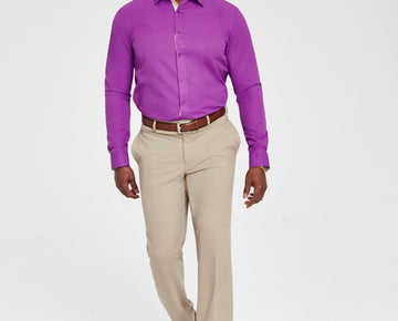 Tayion Collection Men Slim fit Dress Shirt Large 16-16.5 34-35 Purple Solid
