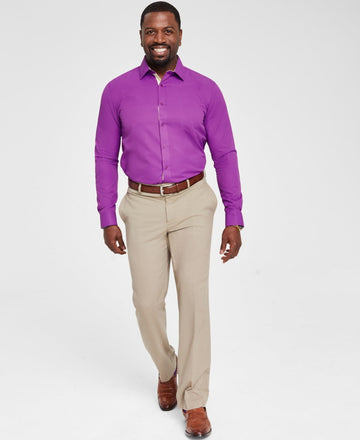 Tayion Collection Men Slim fit Dress Shirt Large 16-16.5 34-35 Purple Solid