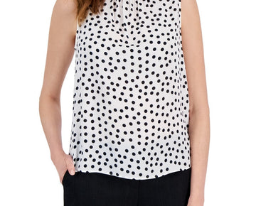 Kasper Petite Printed Sleeveless Top White Black Size PM MSRP $59