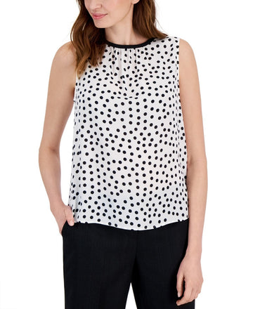 Kasper Petite Printed Sleeveless Top White Black Size PM MSRP $59