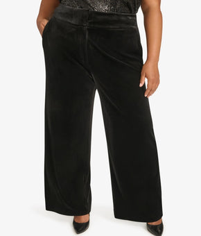 Calvin Klein High Rise Wide Velvet Whitney Pants Black Plus Size 16W MSRP $109