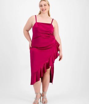 Emerald Sundae Trendy Plus Size Ruffled Midi Dress Berry Red Size 22 MSRP $79