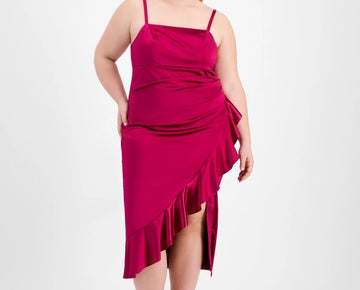 Emerald Sundae Trendy Plus Size Ruffled Midi Dress Berry Red Size 22 MSRP $79