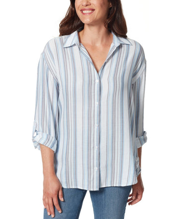 Gloria Vanderbilt Women's Amanda Button down Shirt Blue Size L MSRP $44