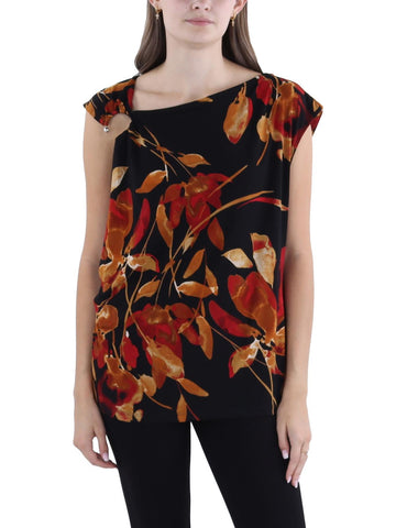 Calvin Klein Womens Printed Sleeveless Pullover Top Black Size XS MSRP $65