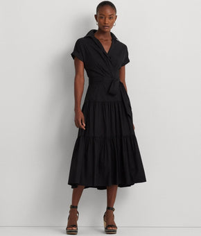 Lauren Ralph Lauren Women's Belted Cotton-Blend Tiered Dress Black Size 16 $185