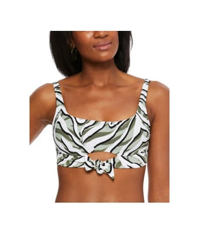 Bar III Hypno Beach Bikini Swim Top Size L Green Animal Print Bralette Tie