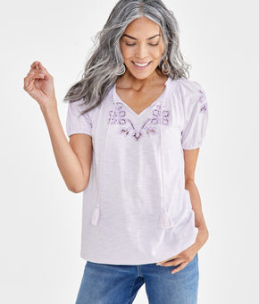 Style & Co Women's Embroidery Vacay Top Purple Size XL MSRP $50