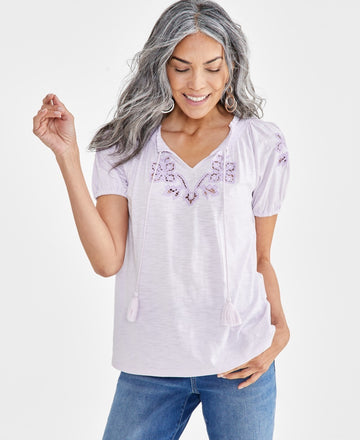Style & Co Women's Embroidery Vacay Top Purple Size XL MSRP $50