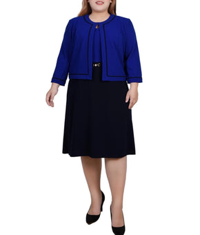 NY Collection Plus Size 3/4 Sleeve Jacket + Dress, 2 Piece Set Blue Size 20W $65