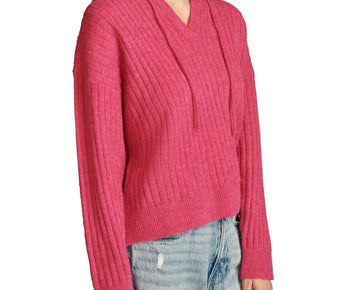 Lucky Brand Women's Ribbed Knit Hooded Sweater Pink Size L MSRP $99