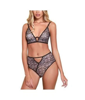 Hauty Bra Set Womens Size M Black Animal Print Mesh Sheer Wireless Panty