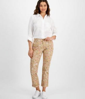 Tommy Hilfiger Womens Floral-Print Ditsy Ham Sand Pants Beige Size 6 MSRP $60