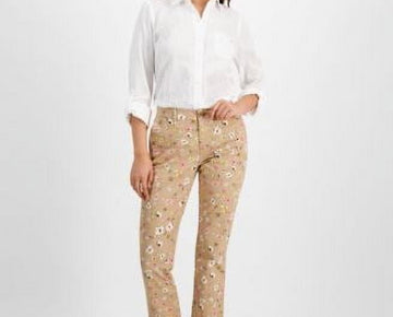 Tommy Hilfiger Womens Floral-Print Ditsy Ham Sand Pants Beige Size 6 MSRP $60