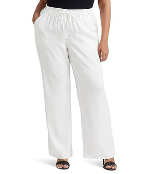 LAUREN Ralph Lauren Plus Size 1X Twill Wide-Leg Pants White MSRP $175