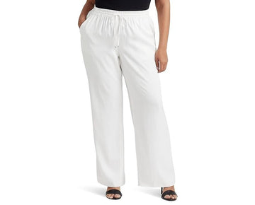 LAUREN Ralph Lauren Plus Size 1X Twill Wide-Leg Pants White MSRP $175