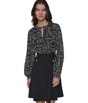 KARL LAGERFELD PARIS Women's Mixed-Media Keyhole Dress Black Size 16 MSRP $148