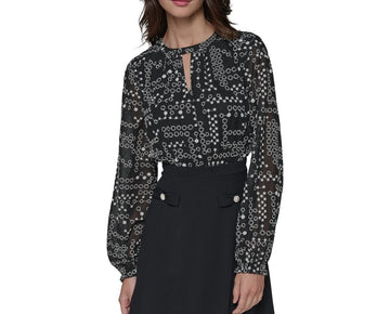 KARL LAGERFELD PARIS Women's Mixed-Media Keyhole Dress Black Size 16 MSRP $148