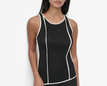 DKNY Women's Contrast Trim Tank Top Black Size M MSRP $59