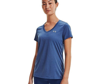 UNDER ARMOUR Women's V-Neck T-Shirt Blue Size S